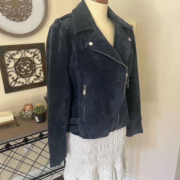 BCBGeneration Dark Blue Suede Biker Jacket - Picture 1 of 12